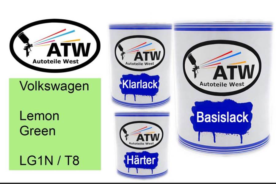 Volkswagen, Lemon Green, LG1N / T8: 1L Lackdose + 1L Klarlack + 500ml Härter - Set, von ATW Autoteile West.